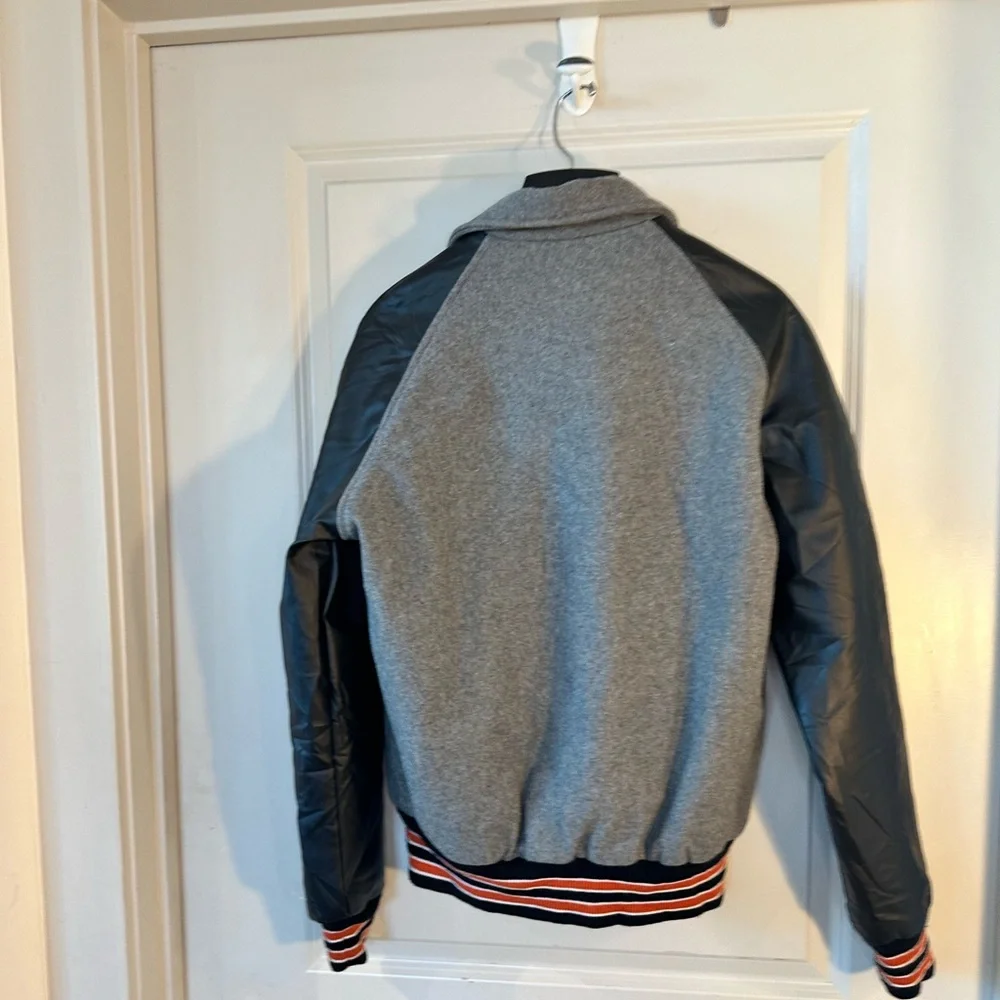 Vintage Letterman Varsity JROTC H Wool & Faux Leather Grey/Black/Orange Bomber,S - Picture 7 of 10